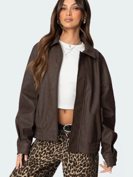 Edikted Dark Brown Bomber Jacket